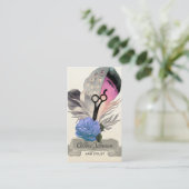 ヴィンテージの羽の美容師の美容師の花柄 名刺 (スタンド正面)