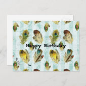 ヴィンテージの羽根でハッピーバースデー ポストカード (正面/裏面)