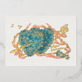 ヴィンテージの翼のキューピッドとヴィオレットバレンタイン 箔シーズンカード (正面)