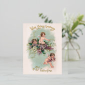 ヴィンテージの翼のキューピッドとヴィオレットバレンタイン 箔シーズンポストカード (立ち正面)