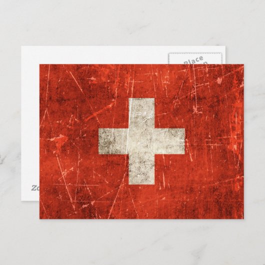 ヴィンテージの老朽化と傷の付いたスイス国旗 ポストカード (正面/裏面)