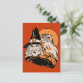 ヴィンテージの老魔女とフクロウ ポストカード (スタンド正面)