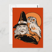 ヴィンテージの老魔女とフクロウ ポストカード (正面/裏面)