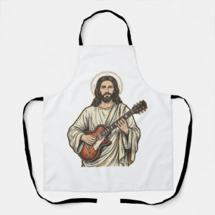 ヴィンテージの聖なるギタリストの彫刻Tシャツデザイン_1 エプロン
