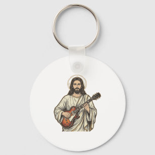 ヴィンテージの聖なるギタリストの彫刻Tシャツデザイン_1 キーホルダー