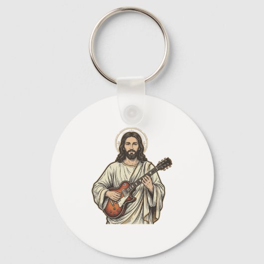 ヴィンテージの聖なるギタリストの彫刻Tシャツデザイン_1 キーホルダー (正面)