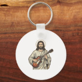 ヴィンテージの聖なるギタリストの彫刻Tシャツデザイン_1 キーホルダー (正面)