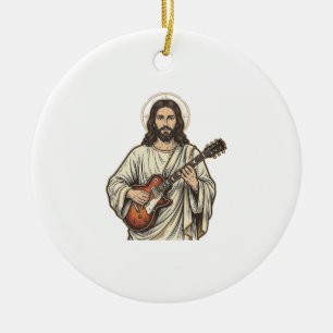 ヴィンテージの聖なるギタリストの彫刻Tシャツデザイン_1 セラミックオーナメント