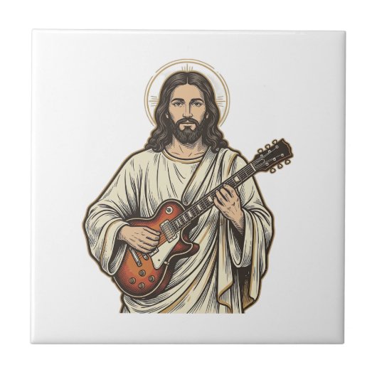 ヴィンテージの聖なるギタリストの彫刻Tシャツデザイン_1 タイル (正面)