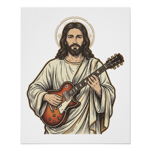 ヴィンテージの聖なるギタリストの彫刻Tシャツデザイン_1 ポスター (正面)
