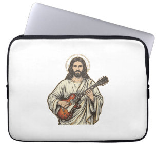 ヴィンテージの聖なるギタリストの彫刻Tシャツデザイン_1 ラップトップスリーブ