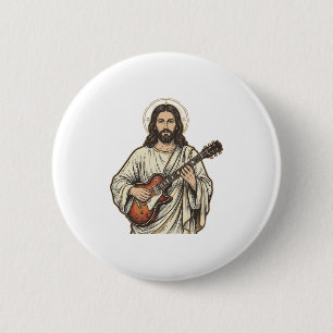 ヴィンテージの聖なるギタリストの彫刻Tシャツデザイン_1 缶バッジ