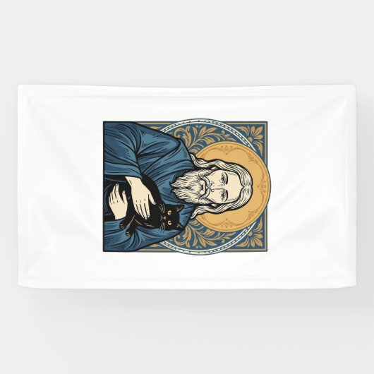 ヴィンテージの聖なる猫の肖像画ベクターTシャツデザイン1 横断幕 (横)