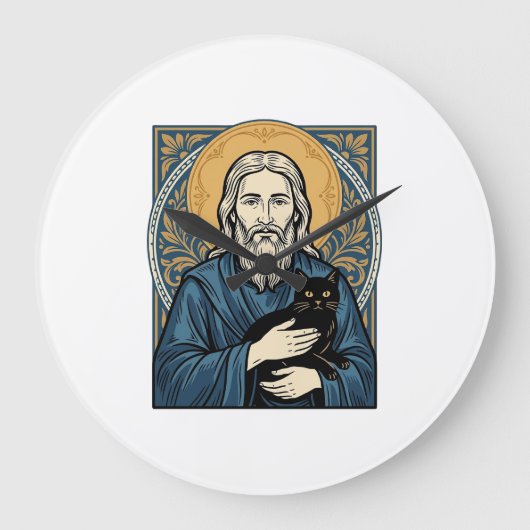 ヴィンテージの聖なる猫の肖像画ベクターTシャツデザイン_1 ラージ壁時計 (正面)