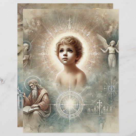 ヴィンテージの聖書のイエスキスクラップブック紙 (正面/裏面)