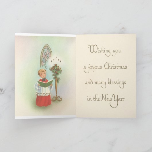ヴィンテージの聖歌隊の男の子のクリスマス シーズンカード (内部)