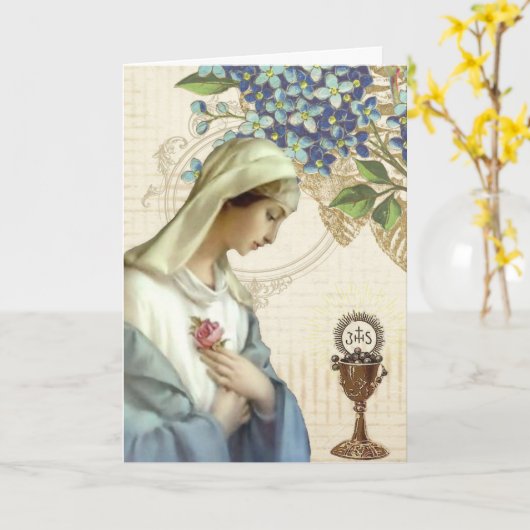 ヴィンテージの聖母マリアの聖体拝領 母の日 カード (黄色い花)