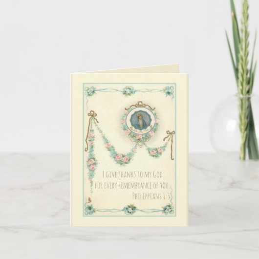 ヴィンテージの聖母マリアの花柄をカスタマイズ サンキューカード (正面)