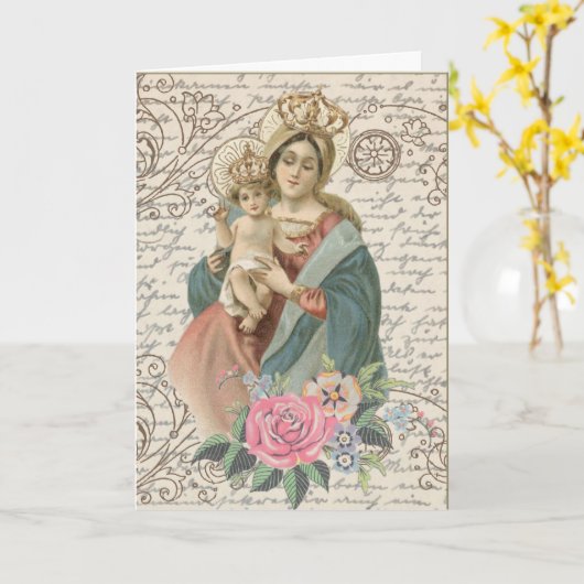 ヴィンテージの聖母マリア イエス 母の日 カード (黄色い花)
