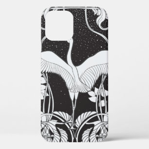 ヴィンテージの背景に装飾的な花とくちばしを付ける iPhone 12ケース
