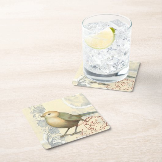 ヴィンテージの背景に黄色と緑の矢印 スクエアペーパーコースター (インサイチュ)