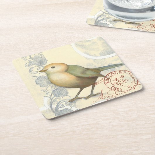 ヴィンテージの背景に黄色と緑の矢印 スクエアペーパーコースター (アングル)