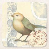 ヴィンテージの背景に黄色と緑の矢印 スクエアペーパーコースター (正面)