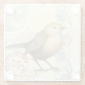 ヴィンテージの背景の黄色および緑のすずめ ガラスコースター (裏面)