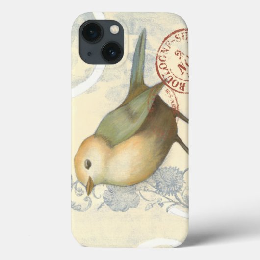 ヴィンテージの背景の黄色および緑のすずめ Case-Mate iPhoneケース (裏面)