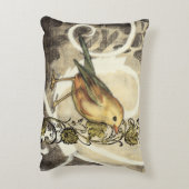 ヴィンテージの背景の黄色および緑の鳥 アクセントクッション (裏面(縦))