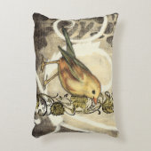 ヴィンテージの背景の黄色および緑の鳥 アクセントクッション (正面(垂直))