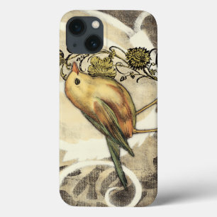 ヴィンテージの背景の黄色および緑の鳥 iPhone 13ケース