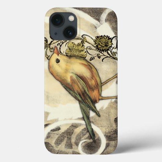 ヴィンテージの背景の黄色および緑の鳥 Case-Mate iPhoneケース (裏面)