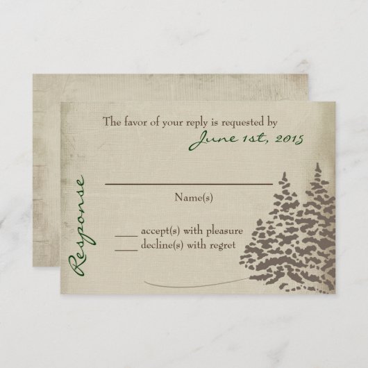 ヴィンテージの背部が付いている常緑の結婚式の応答カード 出欠カード (正面/裏面)