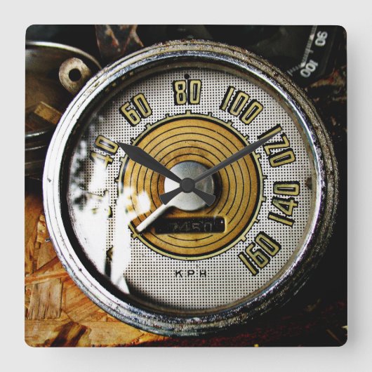ヴィンテージの自動車速度のゲージ スクエア壁時計 (正面)