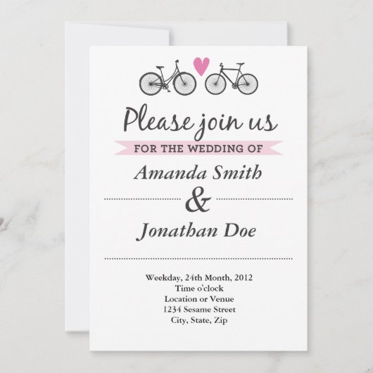 ヴィンテージの自転車およびハートの結婚式招待状 招待状 (正面)