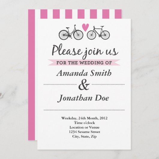 ヴィンテージの自転車およびハートの結婚式招待状 招待状 (正面/裏面)