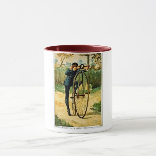 ヴィンテージの自転車のクリスマスカード マグカップ (中央)