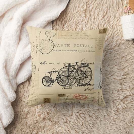 ヴィンテージの自転車のフランスのな郵便はがきの枕 クッション (ブランケット)