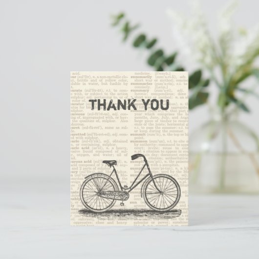 ヴィンテージの自転車のブラウン辞書のページありがとう ポストカード (スタンド正面)