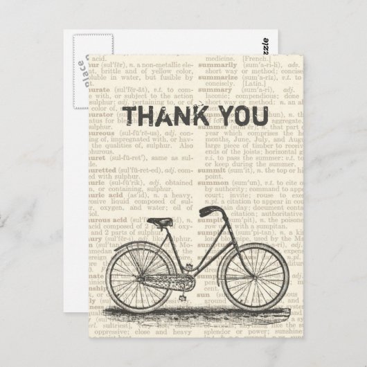 ヴィンテージの自転車のブラウン辞書のページありがとう ポストカード (正面/裏面)