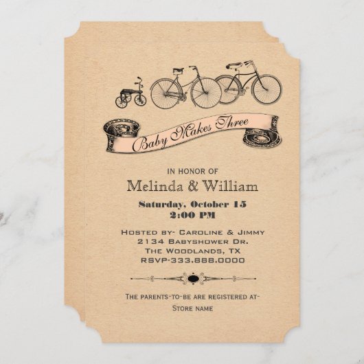 ヴィンテージの自転車のベビーシャワーの招待状2 招待状 (正面/裏面)