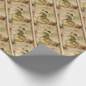 ヴィンテージの自転車のメリーで小さいクリスマスのカエル ラッピングペーパー (角)