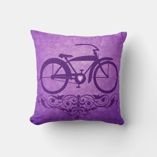 ヴィンテージの自転車の紫色の枕 クッション (正面)