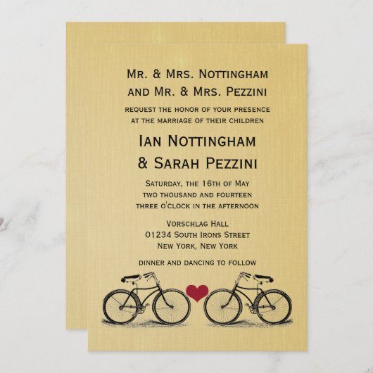 ヴィンテージの自転車の結婚式招待状 招待状 (正面/裏面)