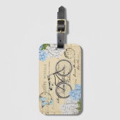 ヴィンテージの自転車の青いアジサイのパリの荷物のラベル ラゲッジタグ (正面縦)