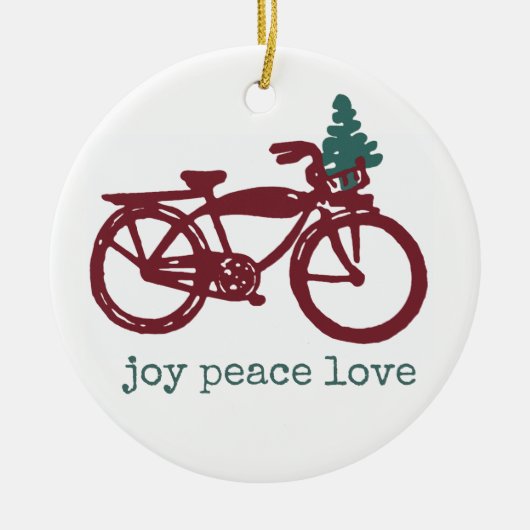 ヴィンテージの自転車及びクリスマスツリーのデザイン セラミックオーナメント (正面)