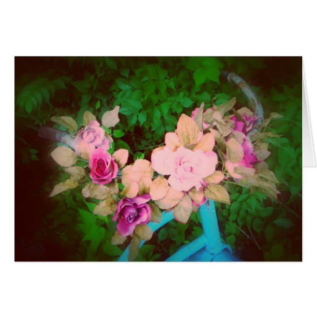 ヴィンテージの自転車及びバラ (正面横)