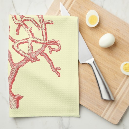 ヴィンテージの航海ので赤い珊瑚(背景をカスタマイズ) キッチンタオル (四つ折り)