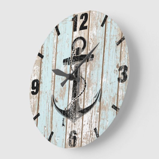 ヴィンテージの航海のないかりのストライプな木 ラージ壁時計 (傾斜)